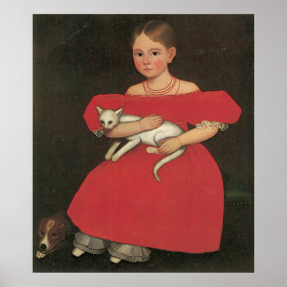 Ammi Phillips Girl in Red med katt och hund Poster