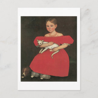 Ammi Phillips Girl in Red med katt och hund Vykort