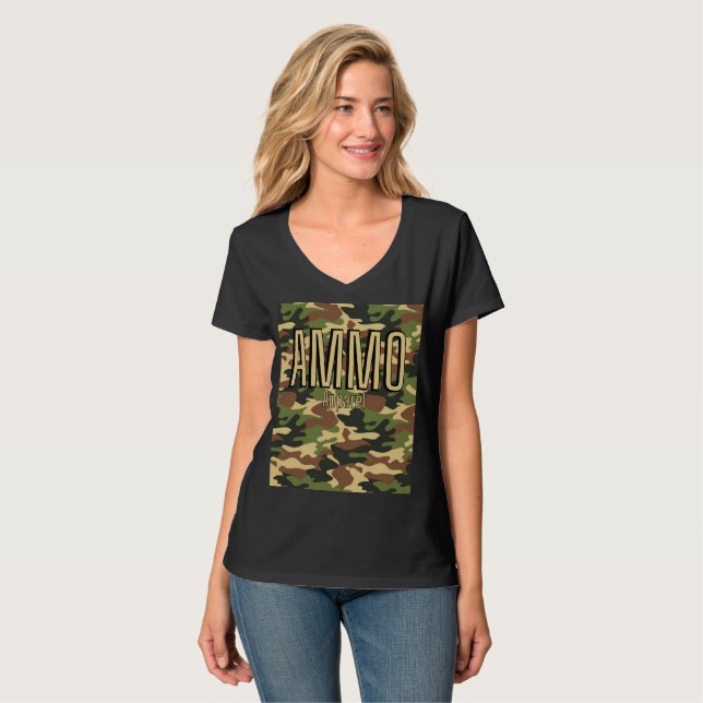 AMMO Apparel Classic Army Skriv ut Womans V-Nacke T Shirt (Hel framsida)