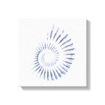 Ammonitblått på vitt stretat Kanvastryck