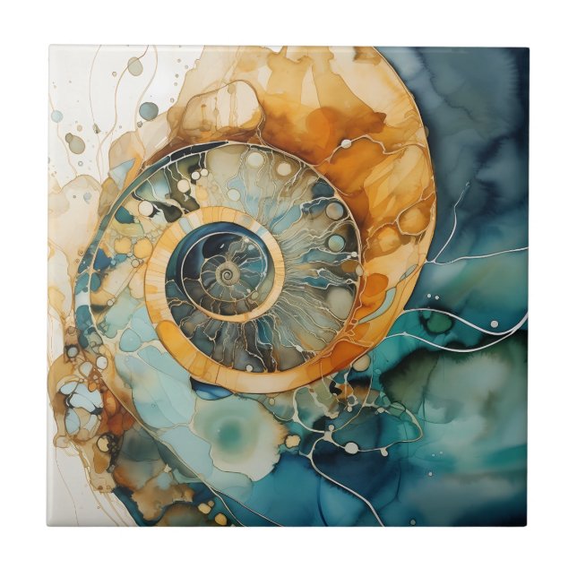 Ammonite Gem Fossil Tile Kakelplatta (Framsidan)