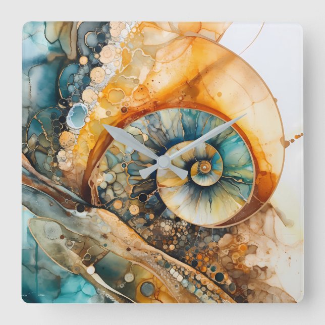 Ammonite Gem Fossil Wall Clock Fyrkantig Klocka (Framsida)