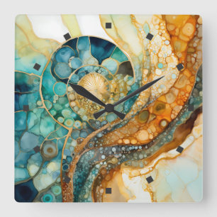 Ammonite Gem Fossil Wall Clock Fyrkantig Klocka