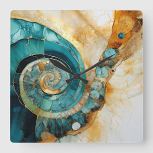 Ammonite Gem Fossil Wall Clock Fyrkantig Klocka