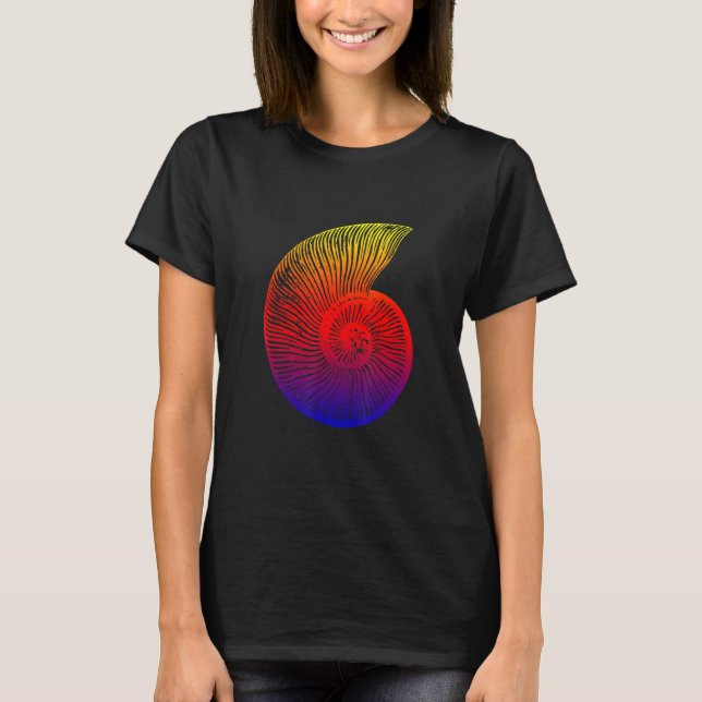 Ammonite Red Blue Gult Fossil Design T Shirt (Framsida)