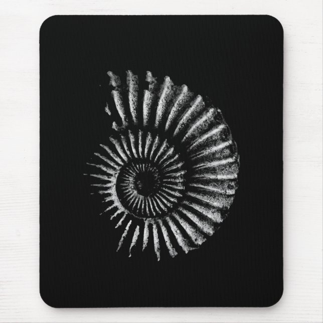 Ammonite White på Black Mousepad Musmatta (Framsidan)