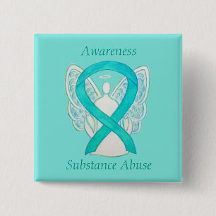 Ämne Missbruk Medvetenhet Angel Teal Ribbon Pin Knapp