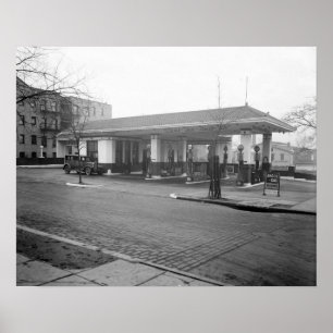 Amoco bensinstation, 1925. Vintagefoto Poster