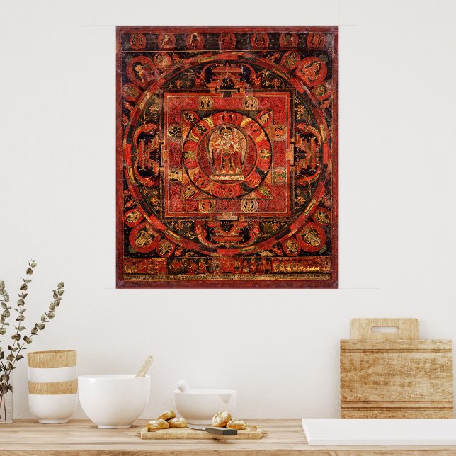 Amogapasha Mandala Thangka Poster (Kök)