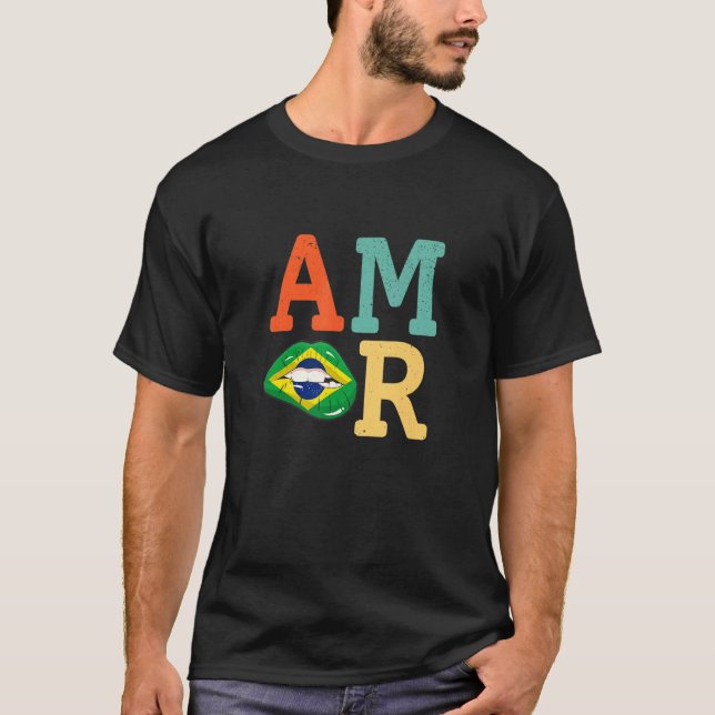 Amor Brazil flag lips T Shirt (Framsida)
