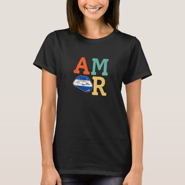 Amor El Salvador flag lips T Shirt (Framsida)