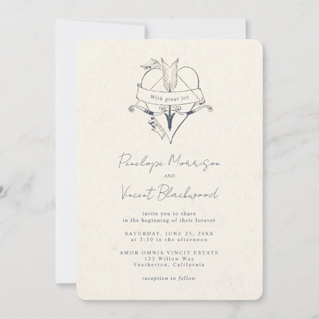 AMOR OMNIA VINCIT Wedding Invitation Inbjudningar (Framsida)