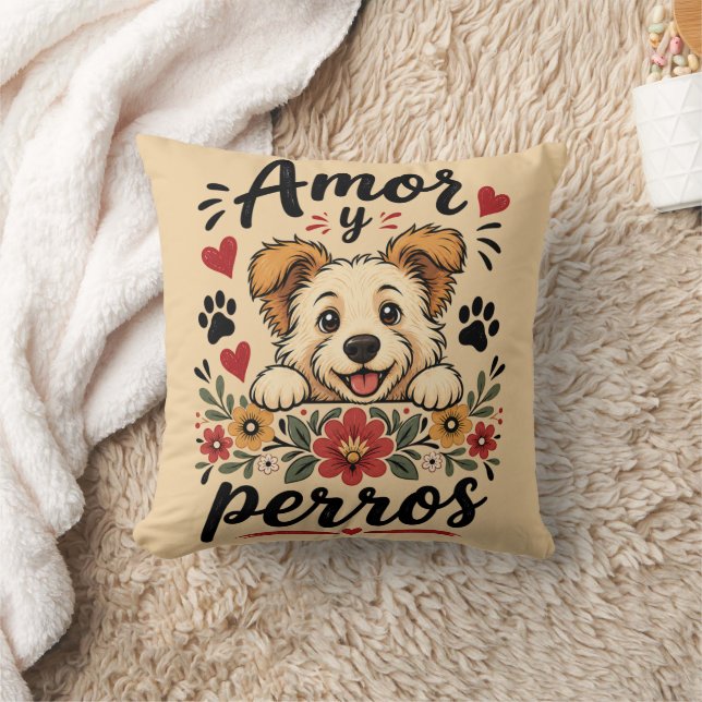 Amor y Perros Roligt Hundälskar Design Kudde (Filt)
