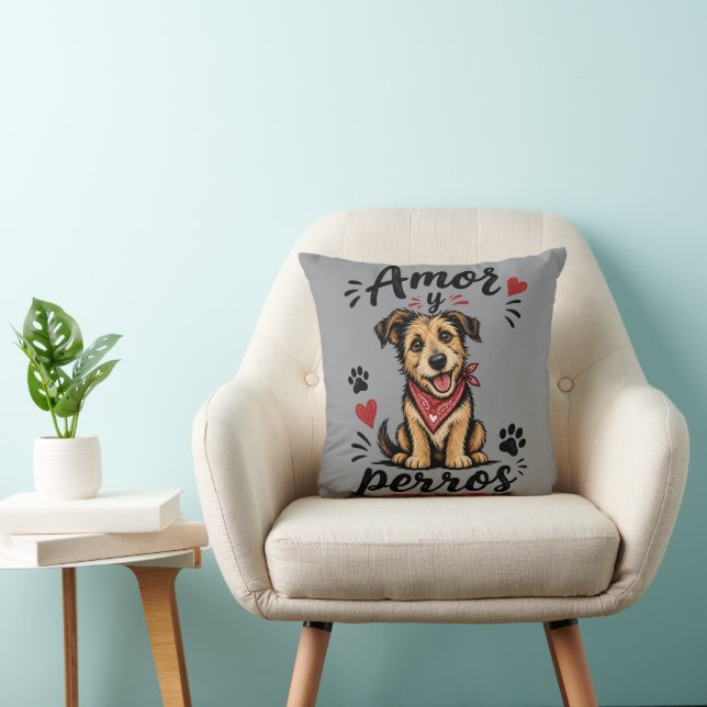 Amor y Perros Roligt Hundälskar Design Kudde (Stol)