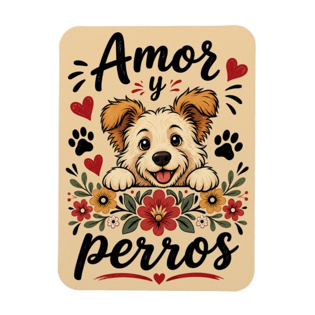 Amor y Perros Roligt Hundälskar Design Magnet (Vertikal)