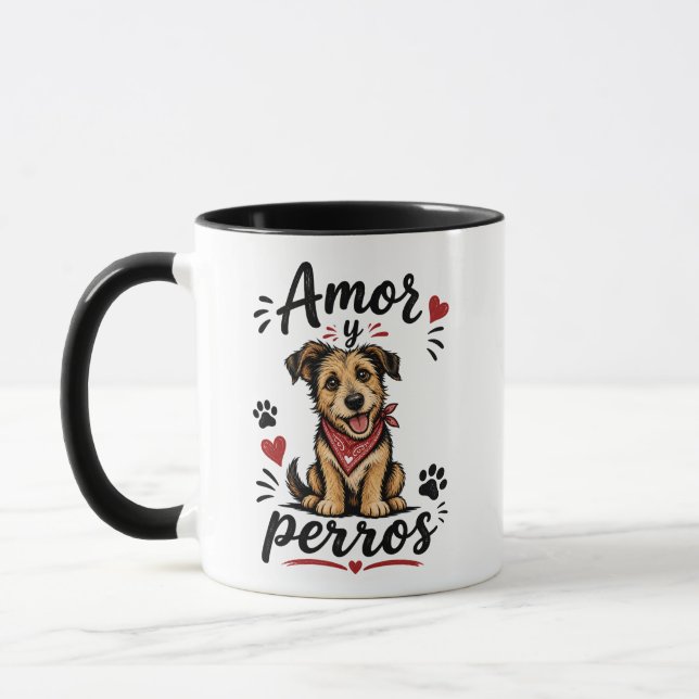 Amor y Perros Roligt Hundälskar Design Mugg (Vänster)