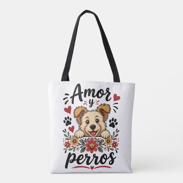 Amor y Perros Roligt Hundälskar Design Tygkasse (Baksida)
