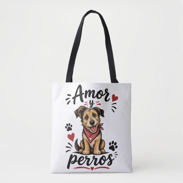 Amor y Perros Roligt Hundälskar Design Tygkasse (Framsida)