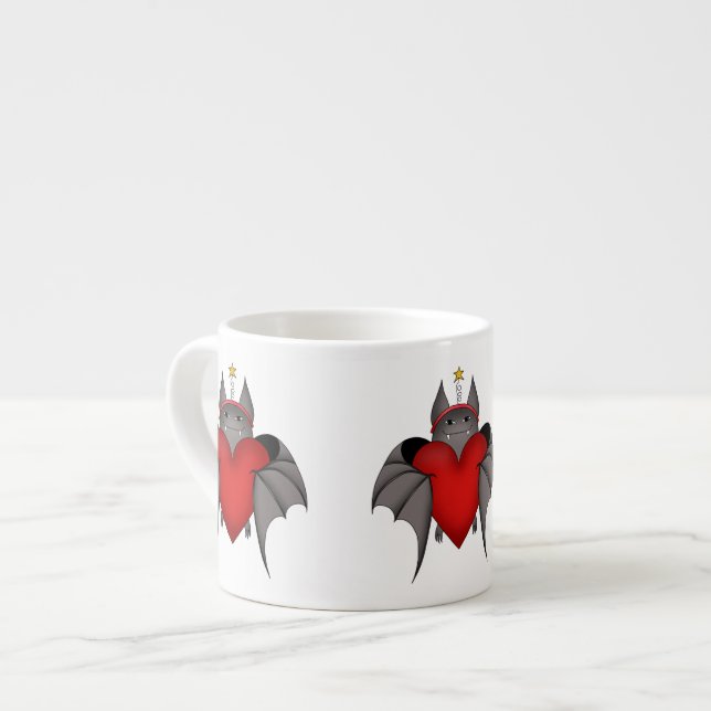 Amoral gotisk jul fladdermus med rött hjärta espressomugg (Framsida vänster)