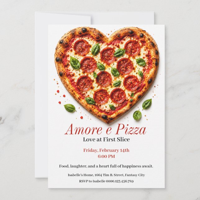 Amore e Pizza-fest - Hjärtformad Pizza  Inbjudningar (Framsida)