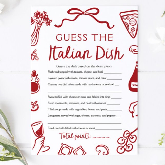 Amore Gissa den italienska rätten Bröllopsduschspe Inbjudningar (Amore Guess The Italian Dish Bridal Shower Game)