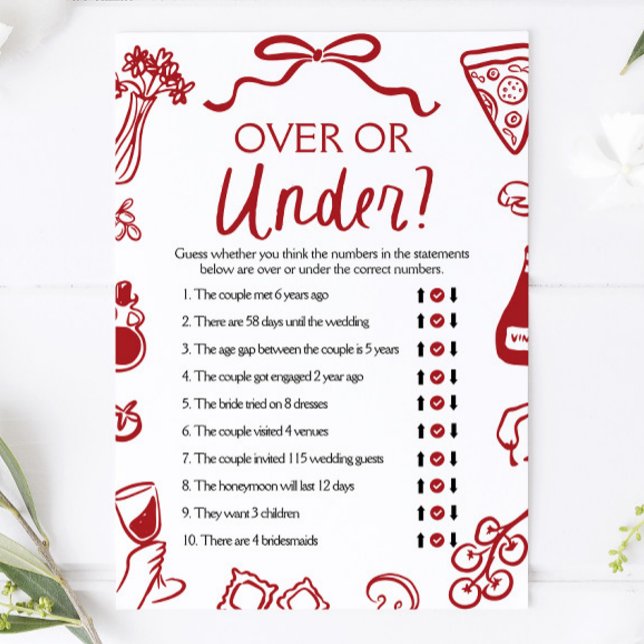 Amore Handritat Bröllopsduschspel - Över eller Und Inbjudningar (Amore Hand Drawn Over or Under Bridal Shower Game)