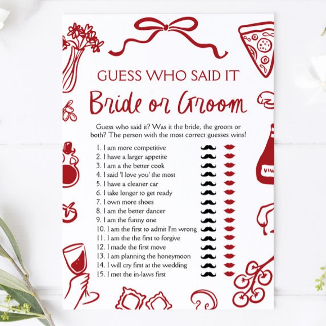 Amore italiensk brud eller brudgum present shower  inbjudningar (Amore Italian Bride or Groom Bridal Shower Game)