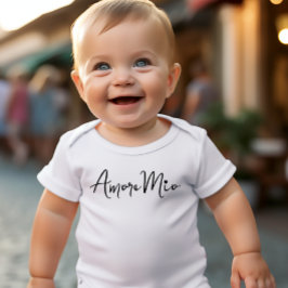 Amore Mio Chic Black Script on White T Shirt