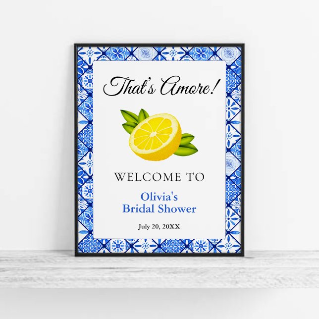 Amore | Välkommen till Möhippan i Medelhavsområdet Poster (That's Amore | Mediterranean Lemon Bridal Shower Welcome Sign   )