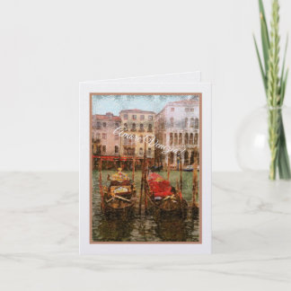Amore Venezia! Två gondoler/foto med vintage look Kort