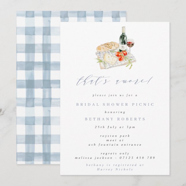 Amore Vin & Cheese Möhippa Picnic Inbjudningar (Fram/baksida)