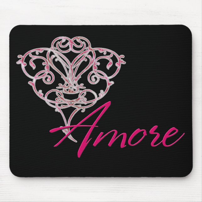Amore with Scrolled Heart Design 1 Mousepad Musmatta (Framsidan)