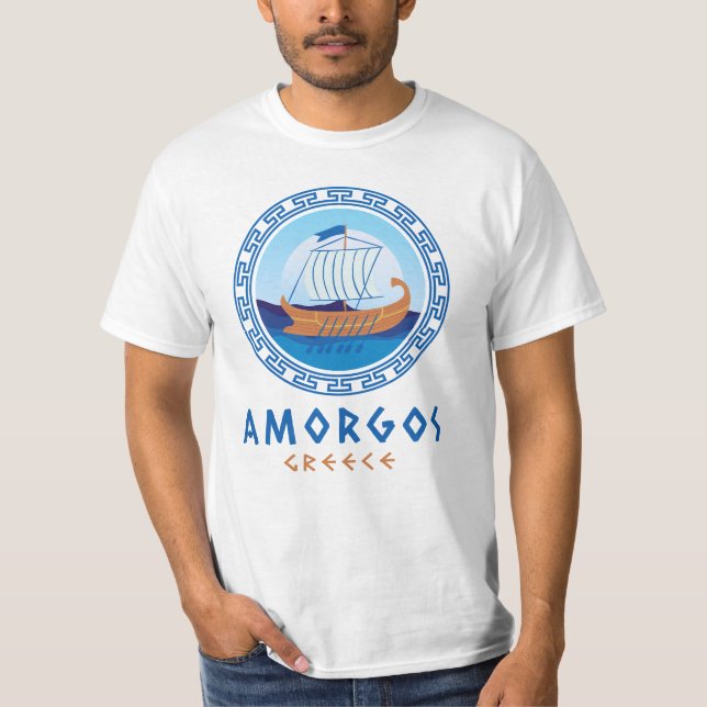 Amorgos, Grekland Greek Ship Design Herr T Shirt (Framsida)