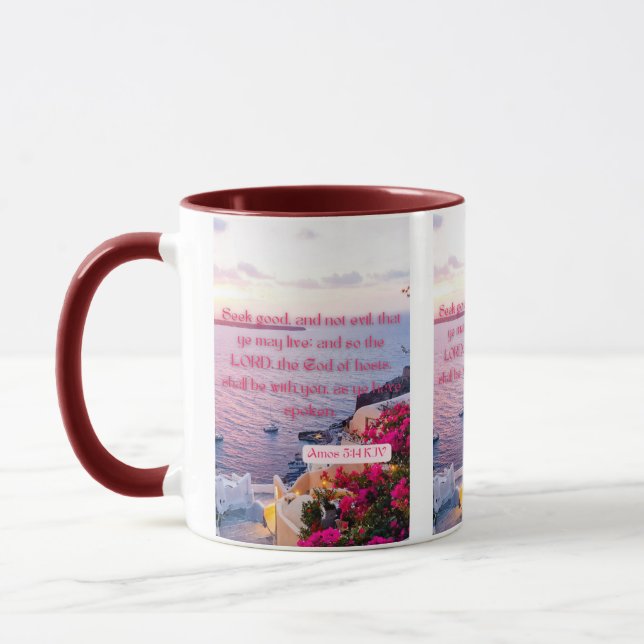 Amos 5:14 KJV Bible Verse Pic Two-Tone Mugg (Vänster)