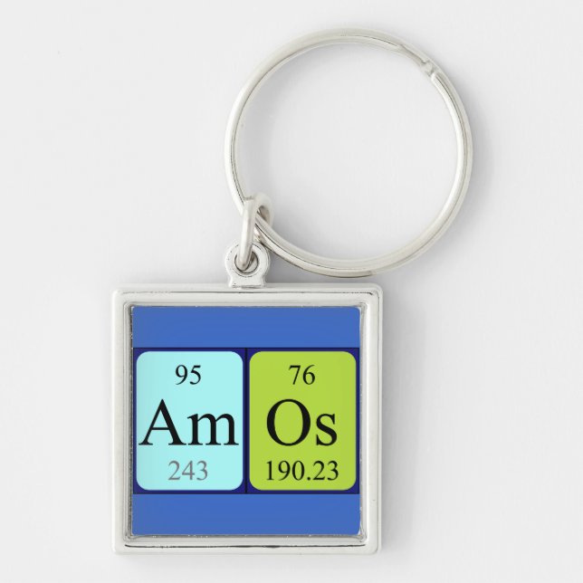 Amos periodiska nyckelringen bord namn fyrkantig silverfärgad nyckelring (Framsidan)