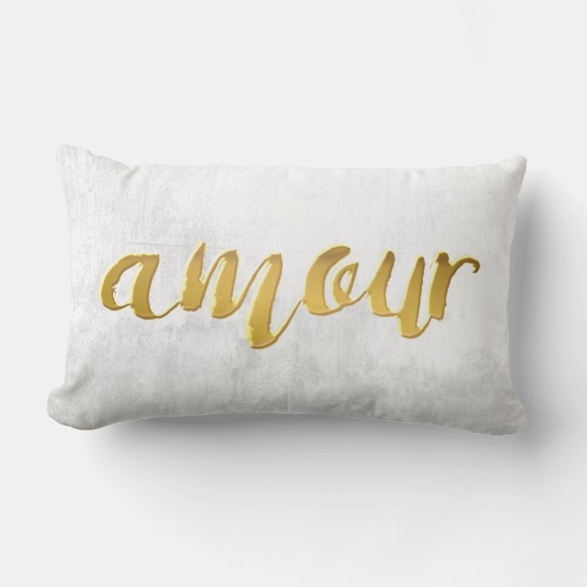 Amour - tryckbrevguld omkullkastar typografi lumbarkudde (Framsida)