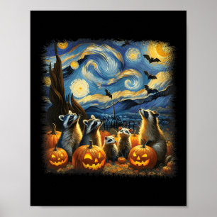 & Possum Halloween Fall Van Gogh Starry night Poster