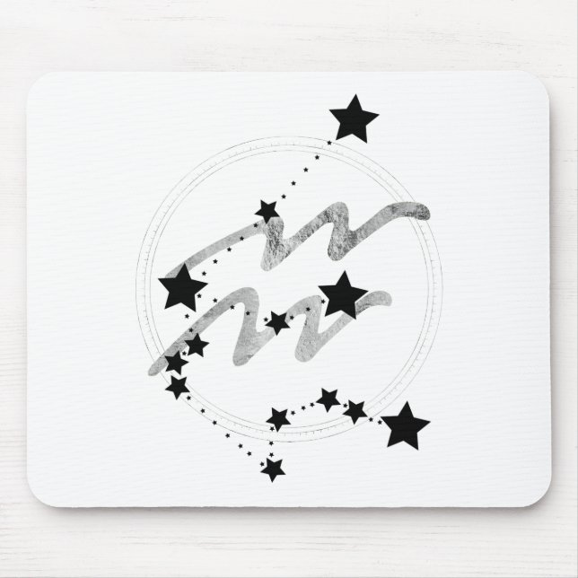 Amparius zodiac-konstellationen svart och silver musmatta (Framsidan)