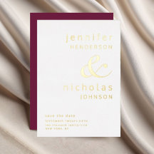 Ampersand Burgundy Bröllop spara datum Guld