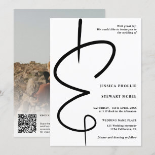 Ampersand foto modern kalligrafi Qr-kod bröllop Inbjudningar