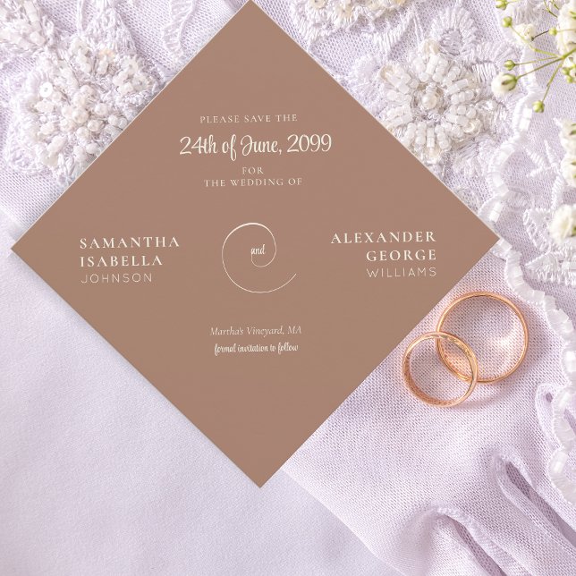 Ampersand Minimalist Mocha Mousse Tidlös Bröllop Spara Datumet (Ampersand Minimalist Mocha Mousse Timeless Wedding Angled Save The Date)