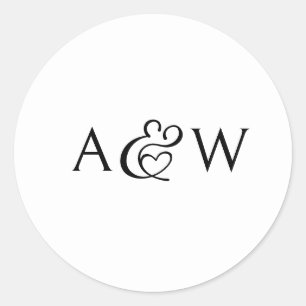 Ampersand Monogram Black and White Bröllop Runt Klistermärke