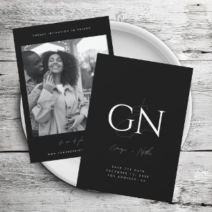 Ampersand Monogram Black White Photo Modern Script Spara Datumet