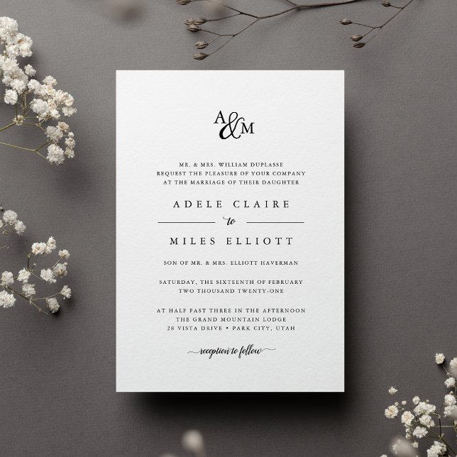 Ampersand Monogram bröllopsinbjudan Inbjudningar (Classic monogram wedding invitation)