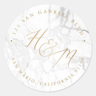 Ampersand Monogram Calligraphy Faux Guld Marble Runt Klistermärke