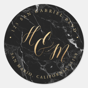 Ampersand Monogram Calligraphy Faux Guld Marble Runt Klistermärke