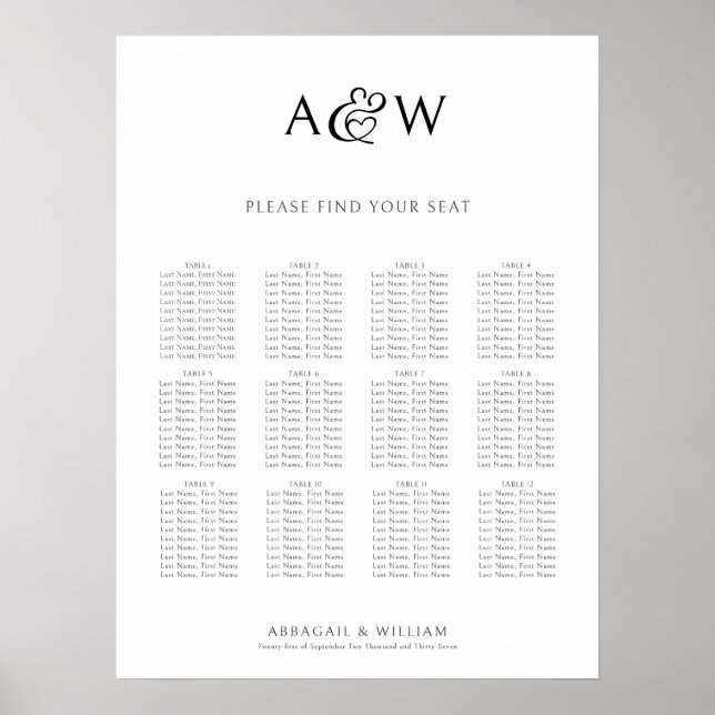Ampersand Monogram Initialer Bröllopsställningsdia Poster (Framsidan)
