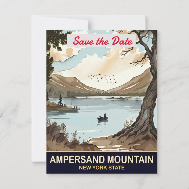 Ampersand Mountain New York Bröllopsinbjudan Spara Datumet (Framsida)