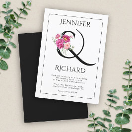 Ampersand och bouquet rosa ros bröllop inbjudningar