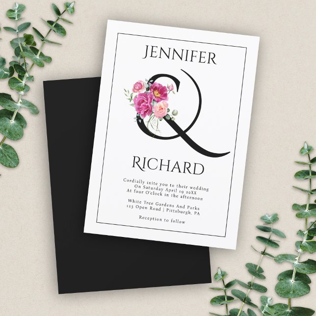 Ampersand och bouquet rosa ros bröllop inbjudningar (Skapare uppladdad)
